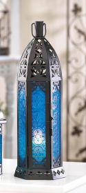 Blue Floral Candle Lantern - Perfect For Home Decor And Outdoor Lighting