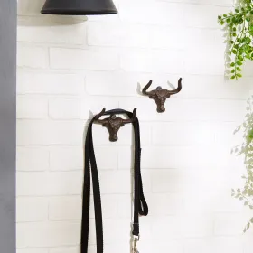 Rustic Ox Wall Hook Set Of 2 - Perfect For Organizing And Decorating