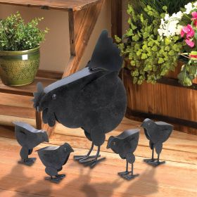 Metal Chicken Sculpture With Chicks - Handcrafted Farmyard Art For Home And Garden Decor