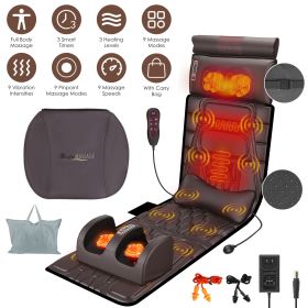PU Leather Full Body Massage Mat Multifunctional Massage Chair Pad with Heat Timer Shiatsu Neck Foot Massager Lumbar Pillow Carry Bag Earplugs Anti-Sl