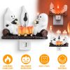 2Pcs Ghost Campfire Flickering Flame Night Light Indoor 3D Funny Halloween Nightlight Decoration Bedroom Night Light Halloween Decoration Gift For Fri