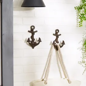 Nautical Anchor Wall Hook Set With Rope - Pack Of 2