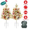 2Pcs Battery Powered Lighted Christmas Tree Urn Filler With Light Artificial Xmas Trees Light with Berries Balls LED Pathway Pine Tree IP44 Waterproof