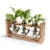 Plant Terrarium Propagation Station with 3 Heart Shaped Vases Wooden Stand Desktop Air Planter Bulb Glass Vase for Hydroponics Home Office Decor Gift