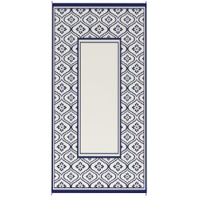 Reversible Outdoor Rug, Waterproof Plastic Straw with Carry Bag, 9' x 18', Blue & White Gourd Border
