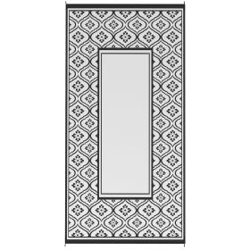 Reversible Outdoor Rug, Waterproof Plastic Straw with Carry Bag, 9' x 18', Black & White Gourd Border