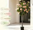 Artificial Camellia Tree with 27 Blossoms in Cement Pot for Home Decor Fake Camellia Tree