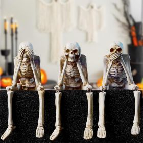 Halloween Decorations Indoor Skeleton Statues See Speak Hear No Evil Figurines for Mantel Table - Realistic Resin Skull Spooky Gothic Home Decor Set o