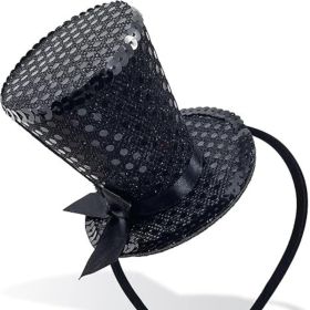 Halloween Mini Top Hat, Black Sequin Tea Party Hat Decoration