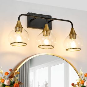 23" Modern 3-Light Vanity Wall Sconce - Black and Gold Bathroom Light Fixture with Clear Glass Shades, Industrial Wall Mounted Lamp for Mirror, Vanity