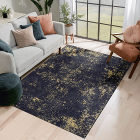 MAVAL Black Washable Rug 5x8 Area Rug (Black+Gold, 5' x 8') Modern, Contemporary, Non-Shedding & Easy to Clean, Ideal for Living Room, Bedroom