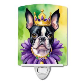 NEW Boston Terrier King of Mardi Gras Ceramic Night Light Compact, UL-Certified, Ideal for Bedroom, Bathroom, Nursery, Hallway, Kitchen, 6x4x3