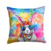 NEW Hippie Animal Rabbit Throw Pillow Machine Washable, Indoor Outdoor Decorative Pillow for Couch, Bed or Patio, 14Hx14W