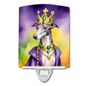 NEW Greyhound King of Mardi Gras Ceramic Night Light Compact, UL-Certified, Ideal for Bedroom, Bathroom, Nursery, Hallway, Kitchen, 6x4x3, Multicolor