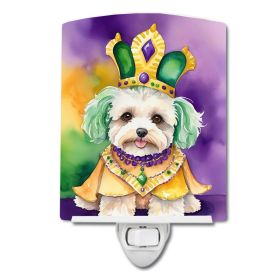 NEW Maltipoo King of Mardi Gras Ceramic Night Light Compact, UL-Certified, Ideal for Bedroom, Bathroom, Nursery, Hallway, Kitchen, 6x4x3, Multicolor