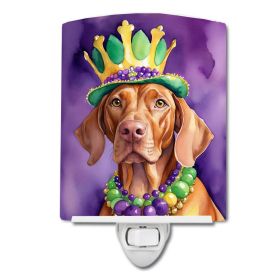 NEW Vizsla King of Mardi Gras Ceramic Night Light Compact, UL-Certified, Ideal for Bedroom, Bathroom, Nursery, Hallway, Kitchen, 6x4x3, Multicolor