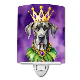 NEW Great Dane King of Mardi Gras Ceramic Night Light Compact, UL-Certified, Ideal for Bedroom, Bathroom, Nursery, Hallway, Kitchen, 6x4x3, Multi