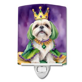 NEW Lhasa Apso King of Mardi Gras Ceramic Night Light Compact, UL-Certified, Ideal for Bedroom, Bathroom, Nursery, Hallway, Kitchen, 6x4x3, Multicolor