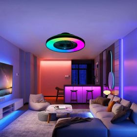 23-inch Black Ceiling Fan Light with LED RGB – Dimmable & Color-Changing, APP & Remote Control, Modern Smart Ceiling Fan for Living Room, Bedroom
