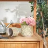 Modern Abstract Gold And White Cement Flower Pot Set Of 2 - Stylish Home Decor