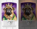 NEW Bullmastiff King of Mardi Gras Ceramic Night Light Compact, UL-Certified, Ideal for Bedroom, Bathroom, Nursery, Hallway, Kitchen, 6x4x3