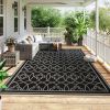 Reversible Outdoor Rug, Waterproof Plastic Straw with Carry Bag, 9' x 18', Black & Gray Lantern