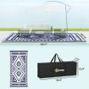 Reversible Outdoor Rug, Waterproof Plastic Straw with Carry Bag, 9' x 18', Blue & White Square Patchwork