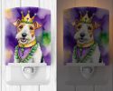NEW Fox Terrier King of Mardi Gras Ceramic Night Light Compact, UL-Certified, Ideal for Bedroom, Bathroom, Nursery, Hallway, Kitchen, 6x4x3