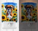NEW Boxer in Sunflowers Ceramic Night Light Compact, UL-Certified, Ideal for Bedroom, Bathroom, Nursery, Hallway, Kitchen, 6x4x3, Multicolor