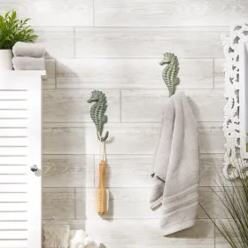 Coastal Seahorse Wall Hook Set Of 2 - Decorative Nautical Hooks For Hanging