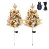 2Pcs Solar Powered Lighted Christmas Tree Urn Filler With Light Artificial Xmas Trees Light with Berries Decor Balls LED Pathway Pine Tree IP44 Waterp