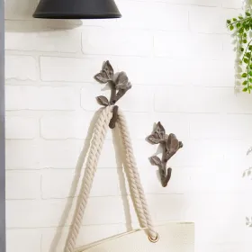 Decorative Bird Wall Hook Set With Leaves - Set Of 2
