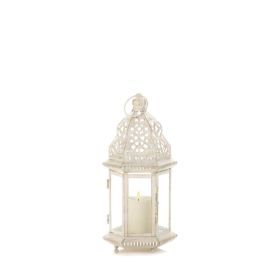 Rustic Small White Lantern With Distressed Finish