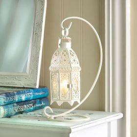 Elegant White Candle Lantern With Stand For Home Decor