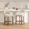 Cutout Back Counter Height Bar Stools Set of 2, Mid Century Chenille Upholstered Kitchen Island Stools with Solid Rubberwood Legs