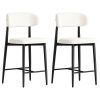 Set of 2 Modern Counter Height Bar Stools, Upholstered Linen Counter Stools with Curved Backrest Metal Legs for Kitchen Island
