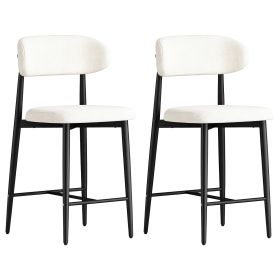 Set of 2 Modern Counter Height Bar Stools, Upholstered Linen Counter Stools with Curved Backrest Metal Legs for Kitchen Island (Option: BarStool2Pcs)