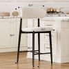 Set of 2 Modern Counter Height Bar Stools, Upholstered Linen Counter Stools with Curved Backrest Metal Legs for Kitchen Island