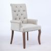 Upholstered Chenille Fabric Tufted Arm Dining Chair, Curved Solid Rubberwood Legs, Elegant Nailhead Trim Accent Chair for Dining Room Living Room & Of