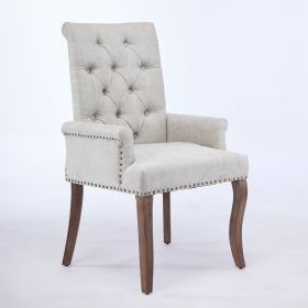 Upholstered Chenille Fabric Tufted Arm Dining Chair, Curved Solid Rubberwood Legs, Elegant Nailhead Trim Accent Chair for Dining Room Living Room & Of (Option: Beige)