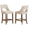 Cutout Back Counter Height Bar Stools Set of 2, Mid Century Chenille Upholstered Kitchen Island Stools with Solid Rubberwood Legs