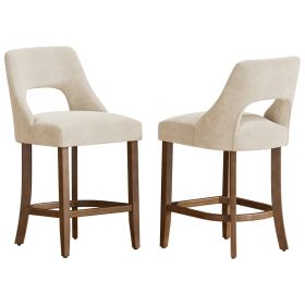 Cutout Back Counter Height Bar Stools Set of 2, Mid Century Chenille Upholstered Kitchen Island Stools with Solid Rubberwood Legs (Option: BarStools2Pcs)