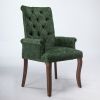 Upholstered Chenille Fabric Tufted Arm Dining Chair, Curved Solid Rubberwood Legs, Elegant Nailhead Trim Accent Chair for Dining Room Living Room & Of