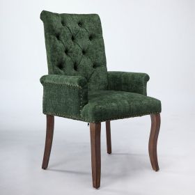 Upholstered Chenille Fabric Tufted Arm Dining Chair, Curved Solid Rubberwood Legs, Elegant Nailhead Trim Accent Chair for Dining Room Living Room & Of (Option: OliveGreen)