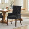 Upholstered Chenille Fabric Tufted Arm Dining Chair, Curved Solid Rubberwood Legs, Elegant Nailhead Trim Accent Chair for Dining Room Living Room & Of