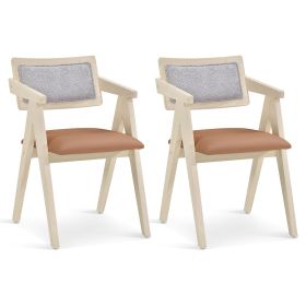 Mid Century Wooden Accent Chairs with Leathaire Seat Cushions Set of 2 (Color: Beige)