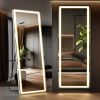 3 Color Lighting Mirror with LED Lights, 64"x21" Lighted Floor Standing Mirror with Stand, Wall Mounted Hanging