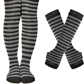 Halloween Striped Women Thigh High Socks Fingerless Gloves Arm Warmers Thigh Highs Over the Knee Socks Leg Warmers (Color: Black & Grey Stripes)