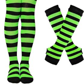 Halloween Striped Women Thigh High Socks Fingerless Gloves Arm Warmers Thigh Highs Over the Knee Socks Leg Warmers (Color: Black & Green Stripes)