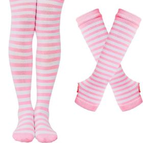 Halloween Striped Women Thigh High Socks Fingerless Gloves Arm Warmers Thigh Highs Over the Knee Socks Leg Warmers (Color: Pink & White Stripes)
